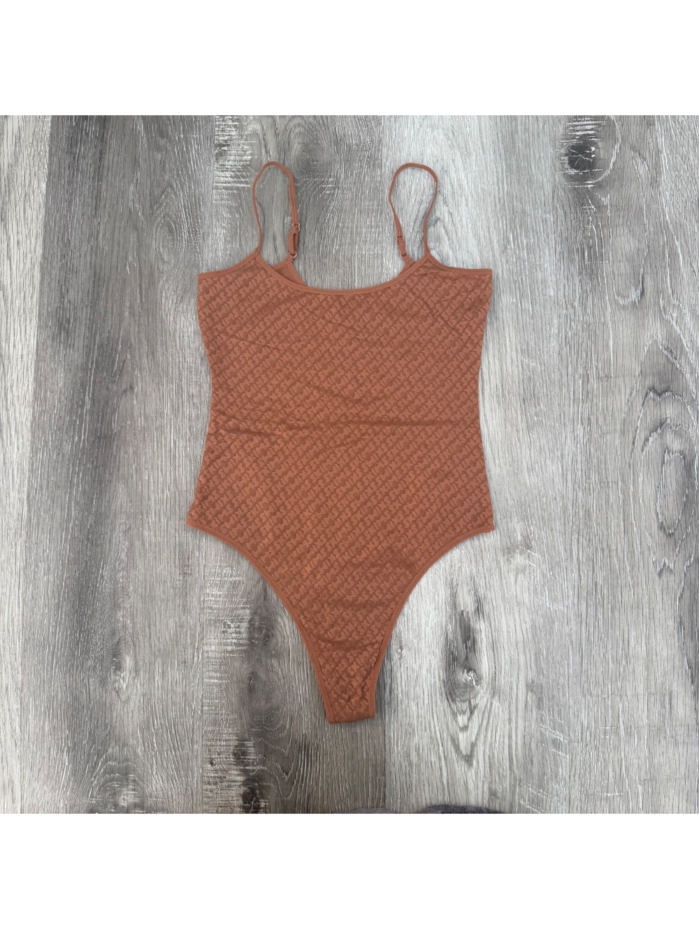 SKIMS Brown Logo Mesh Foil Cami Bodysuit in size S
